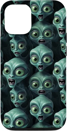 iPhone 14 Trippy Green Cool Alien Funny Party Faces Outer Space Aliens Case