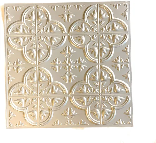 Vista 2 de Paquete de 12 azulejos autoadhesivos de estaño gris para pared, 144 pies cuadrados, láminas de 12 x 12 pulgadas