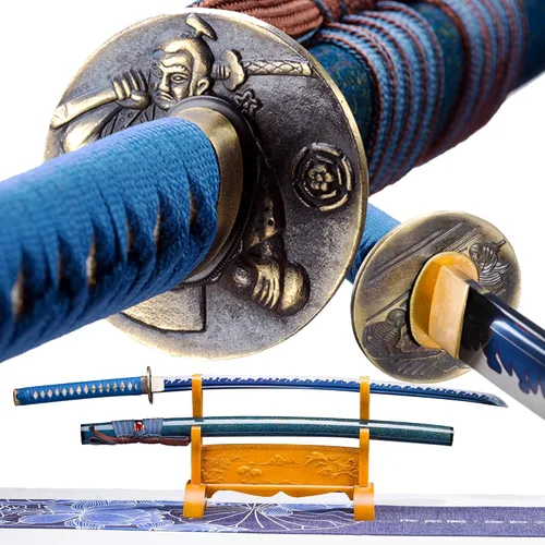 Vista 15 de Espada Katana Japonesa Samurai Hecha a Mano con Saya de Madera de Rayskin Dura, Puede Cortar Bambú