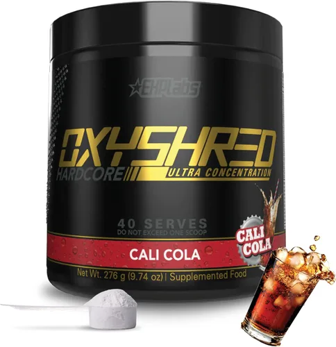 EHP Labs OxyShred Hardcore Super Dosed Polvo de Pre Entrenamiento - Polvo de preentrenamiento con L Glutamina y Acetil L Carnitina, Bebida
