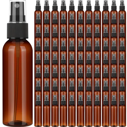 Vista 8 de Nuogo Paquete de 90 mini botellas de plástico de 4 onzas, reutilizables, tamaño de viaje, perfume, recargable, rociador de niebla, botella vacía Azul