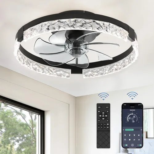 Vista 11 de ZMISHIBO Ventiladores de techo con luces, ventilador de techo de perfil bajo con luz y control remoto, ventilador de techo empotrado, reversible
