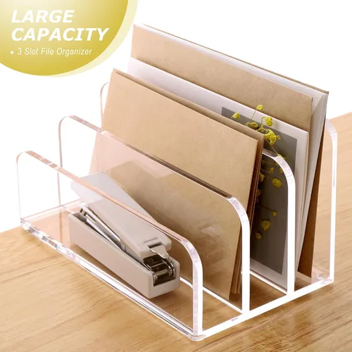 Vista 3 de SANRUI - Organizador de Archivos de Correo de Acrílico con Separadores para Escritorio, 3 Compartimentos Verticales en Forma de Escalera