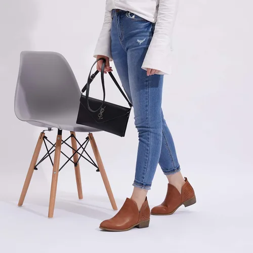 Vista 6 de VEPOSE botas al tobillo para mujer con tacón bajo y grueso, con perforaciones, botas de vaquero