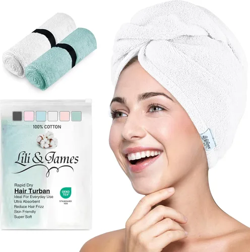 Vista 22 de Lili&James Toalla de pelo de 100% algodón para mujeres/niños Toalla de pelo con envoltura de secado rápido, suave y absorbente con botón doble