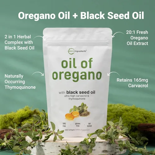 Vista 3 de Micro Ingredients Cápsulas blandas de aceite de orégano y raíz de remolacha 3,000 mg comprimidos con semilla de uva + paquete CoQ10 Timoquinona