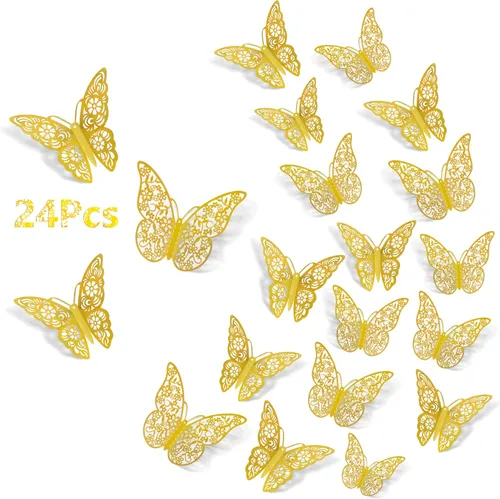 Vista 16 de Calcomanías de pared de mariposa 3D, 72 unidades, 3 tamaños, 3 estilos, calcomanías de pared metálicas extraíbles, calcomanías de pared para nevera