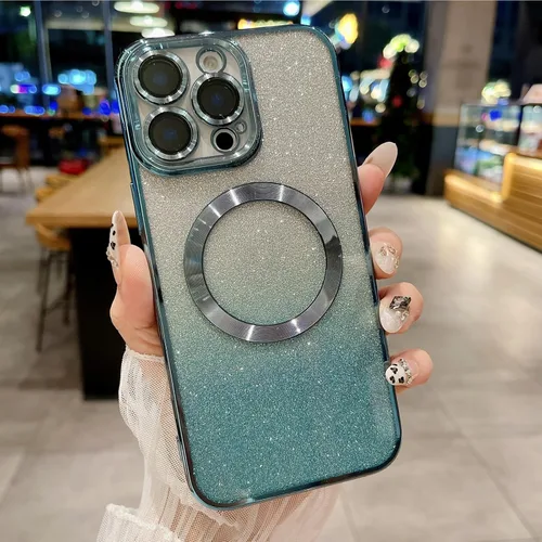 Vista 17 de Compatible con iPhone 14 Pro Max - Funda magnética Gardient con purpurina, bonita funda con MagSafe para mujeres y niñas, protector completo
