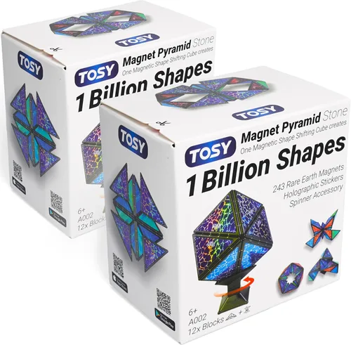 Vista 14 de TOSY Pirámide Magnética de Piedra - 1 Cubo se Transforma en 1 Billón de Formas, 14 piezas (12 piezas de rompecabezas y 2 giradores), 243 Imanes
