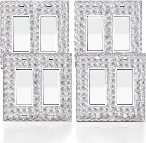 Vista 17 de 4 Piezas Cubiertas de Tomacorriente con Diamantes de Imitación Plateados Brillantes Placa de Pared 1 Gang Toggle Cubierta de Interruptor de Luz