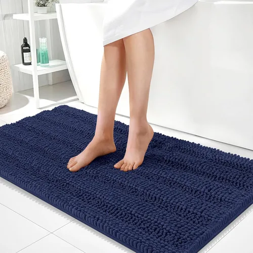 Vista 149 de OLANLY Alfombras de Baño Gruesas de 47 x 20 pulgadas, Extra Suaves Absorbentes de Chenilla a Rayas, Respaldo de Goma, Lavables y Secables a Máquina