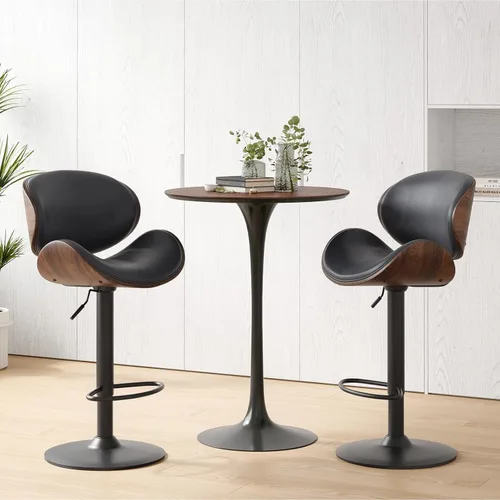 Vista 8 de Soohow Juego de 2 taburetes de bar ajustables, ergonómicos y modernos con respaldo para isla de cocina, taburete de bar de piel sintética