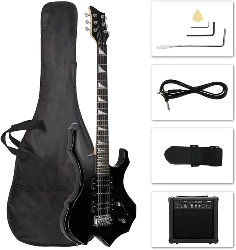Kit de guitarra eléctrica de diseño Burning Fire de Ktaxon, juego de guitarra para principiantes de 36 pulgadas HSH con amplificador, diapasón de