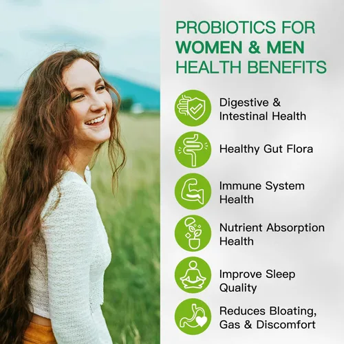 Vista 5 de Probióticos 60 mil millones de UFC, 11 cepas diversas prebióticos probióticos para mujeres y hombres, inmune, digestiva e intestinal apoyo