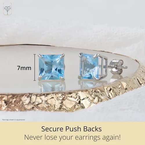 Vista 3 de Aretes cuadrados de oro blanco de 10 quilates de 0.276 in con piedra natal de corte princesa para mujer MAX + STONE