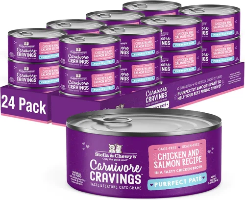 Stella & Chewy's Carnivore Cravings Purrfect Paté - Alimento húmedo prémium sin granos para gatos, receta de pollo y salmón, alto contenido en