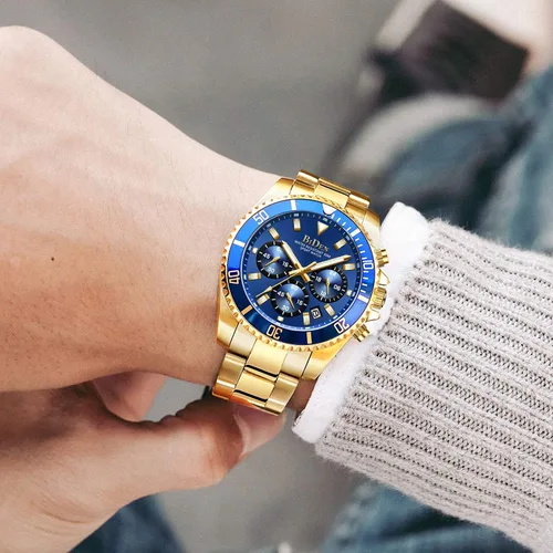 Vista 2 de Relojes para hombre cronógrafo acero inoxidable impermeable fecha analógica de cuarzo de negocios relojes de pulsera