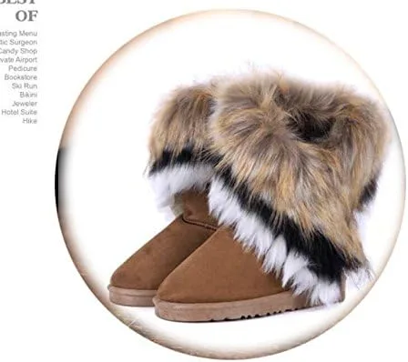 Vista 3 de Botas de invierno de piel cálida para mujer Botas de invierno elegantes para mujer, de media pantorrilla, botines de piel sintética con borla