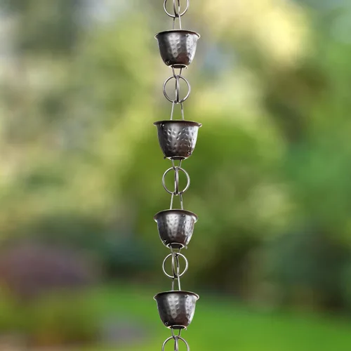 Vista 3 de Monarch Rain Chains Cadenas de lluvia martilladas de aluminio para canaletas – Extensión de 3 pies de extensión negra Cadena de lluvia decorativa