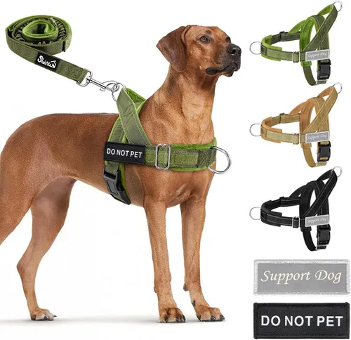 Vista 10 de SlowTon Arnés sin tirones para perro, juego de arnés y correa resistente para perros medianos y grandes, arnés táctico reflectante con acolchado