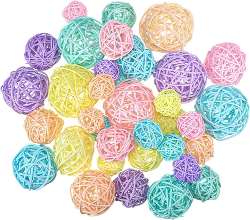Vista 10 de Patelai 36 Piezas Bolas de Mimbre de Ratán Bolas Decorativas para Jarrón Centro de Mesa Cuencos Esferas de Relleno para Decoración del Hogar, 4 Boho