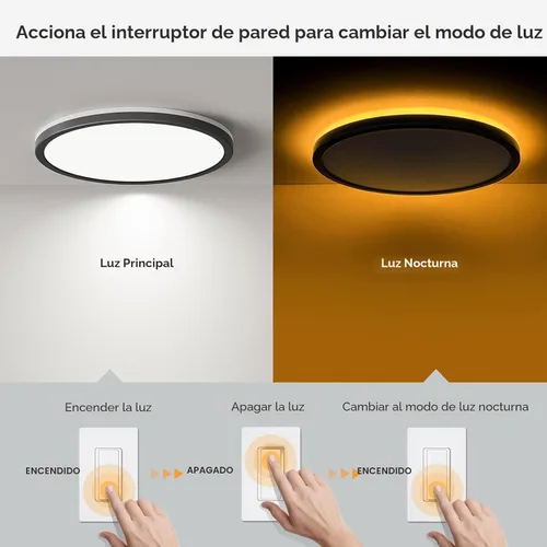 Vista 3 de Matane Lámpara de Techo LED Empotrada de 12 Pulgadas con Luz Nocturna, 24W 2400LM 3000K/4000K/5000K Seleccionable, Luces de Techo Regulables