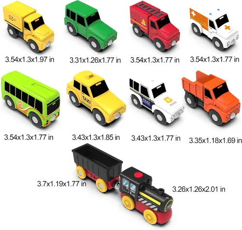 Vista 3 de Juego de 10 piezas de tren magnético de autos de juguete con tren eléctrico para vías de ferrocarril de madera, compatible con Brio & Thomas