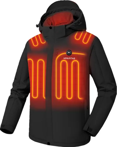 Venustas Chaqueta térmica para hombre con batería de 7.4 V, resistente al viento con capucha desmontable