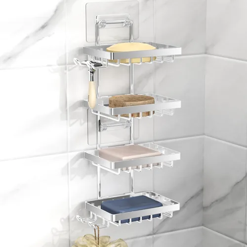 Vista 22 de Moforoco Jabonera negra, soporte para barra de jabón para ducha, accesorios de baño sin perforaciones, soporte de jabón montado en la pared