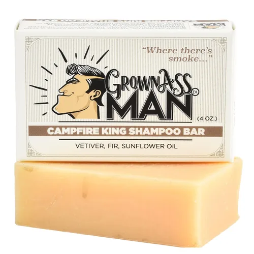 Grown Ass Man Co. - Barra de champú sólida rica en espuma 3 en 1: Gel para cabello, barba y cuerpo - Sin plástico y ecológico, limpieza natural y