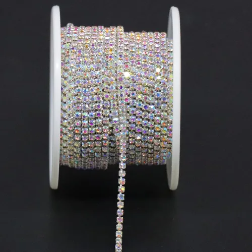 Vista 16 de Jerler 9 metros de adornos de diamantes de imitación con cadena cerrada SS6.5/2.0mm, cadena AB para costura, manualidades, ideal para bodas