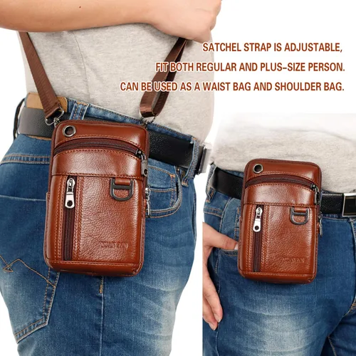 Vista 6 de Funda de cuero para teléfono celular, bolsa de cadera para hombre, bolsa vertical con clip para cinturón, funda de transporte con ranuras