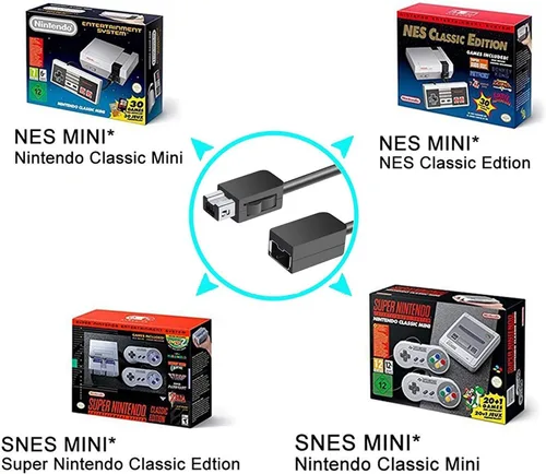 Vista 2 de TENINYU SNES Classic - Cable de extensión para controlador 98ft 2 unidades cable de extensión para 2017 y 2016 Mini versiones de Super Nintendo