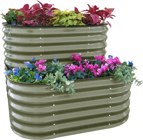 Vista 9 de Vego garden Jardinera elevada en cascada de metal galvanizado para verduras, hierbas y flores, verde británico