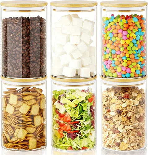 Vista 9 de Tarro de vidrio para azúcar y sal, recipiente de 15 onzas transparente con tapa hermética de bambú y cuchara, para almacenamiento de avena, sal