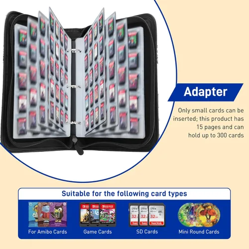 Vista 6 de GLDRAM 300 Pockets Card Holder for Zelda Amiibo Card, NFC Tag Switch Game Cards Book with Graded Card Sleeves Binder Sheets, Cartridge Organizer