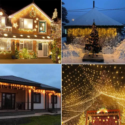 Vista 6 de YASENN Guirnalda de luces de carámbano de 100 LED de 9.9 pies, 8 modos de iluminación con temporizador, enchufe de hadas conectable para pared