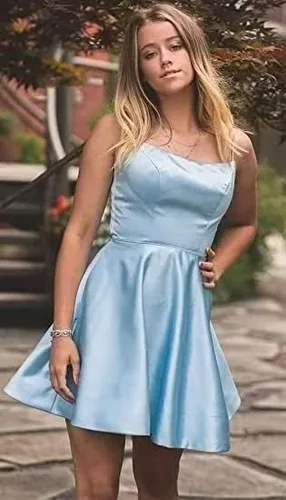 Vista 4 de HEIMO Vestidos de satén de regreso a casa para mujer vestidos cortos de cóctel para niñas HM002