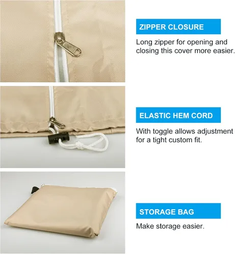 Vista 3 de Funda para sombrilla de patio para exteriores, tela Oxford 420D resistente con poste y cremallera, fácil de instalar, impermeable, resistente a