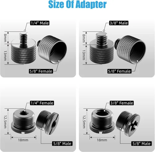 Vista 2 de Paquete de 8 adaptadores de soporte de micrófono de 5/8 hembra a 3/8 macho y 3/8 hembra a 5/8 macho, 5/8 hembra a 1/4 macho y 1/4 hembra a 5/8 macho