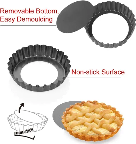 Vista 3 de Mini sartenes para tartas, antiadherentes de 4 pulgadas, mini sartén para quiche con parte inferior extraíble, juego de 6 (4 pulgadas)