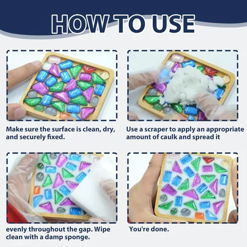 Vista 4 de Lechada de mosaico de cristal blanco de 7.05 oz, lechada de llenado hecha a mano con huecos de llenado de mosaicos, elección perfecta para proyectos