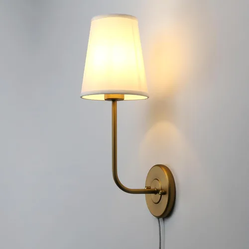 Vista 9 de Pathson Plug in Wall Sconce, Rustic Wall Light Fixture with On/Off Switch and Pure White Fabric Lampshade, Antique Brass Wall Lamp for Living Room