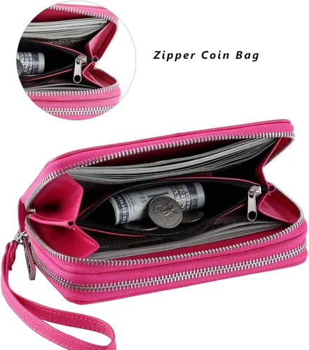 Vista 2 de HAWEE - Cartera para teléfono celular, con dos cierres y correa larga extraíble para la muñeca, para mujer