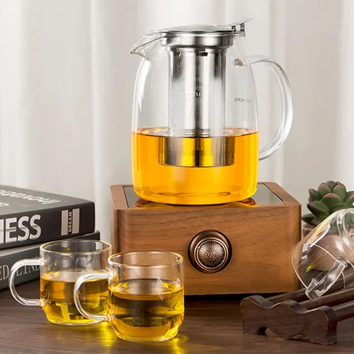 Vista 2 de Tetera con infusor para té suelto, tetera de vidrio para estufa, tetera de vidrio de borosilacato transparente con infusor y tapa, resistente al