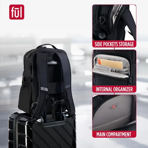 Vista 4 de FUL Tactics Collection - Mochila para laptop de 17 pulgadas, bolsa acolchada para computadora para viajes o viajes, color negro