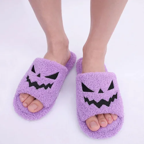 Vista 2 de shevalues Pantuflas de tela de rizo con punta abierta para mujer, pantuflas de espuma viscoelástica