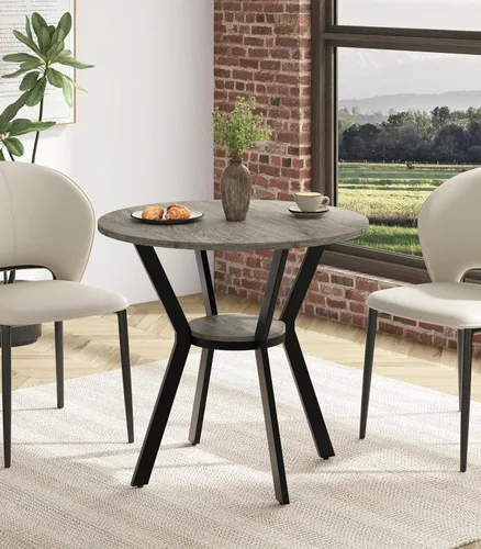 Vista 12 de MECHYIN Mesa de comedor redonda de 42 pulgadas para 2 a 4, mesa de cocina redonda de granja con estante de almacenamiento, mesa de comedor