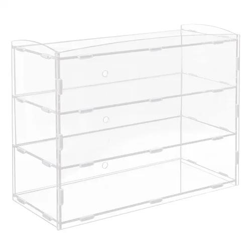 Vista 4 de OUKANING vitrina acrílica de 3 bandejas, rectangular, transparente, 18.7 x 14.8 x 8.5 pulgadas, vitrina de encimera al por menor