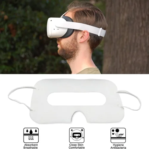 Vista 4 de Geekria 100Pcs VR Mask Disposable Face Cover, Disposable Protector for Oculus Quest VR, Prevent Eyes (White)